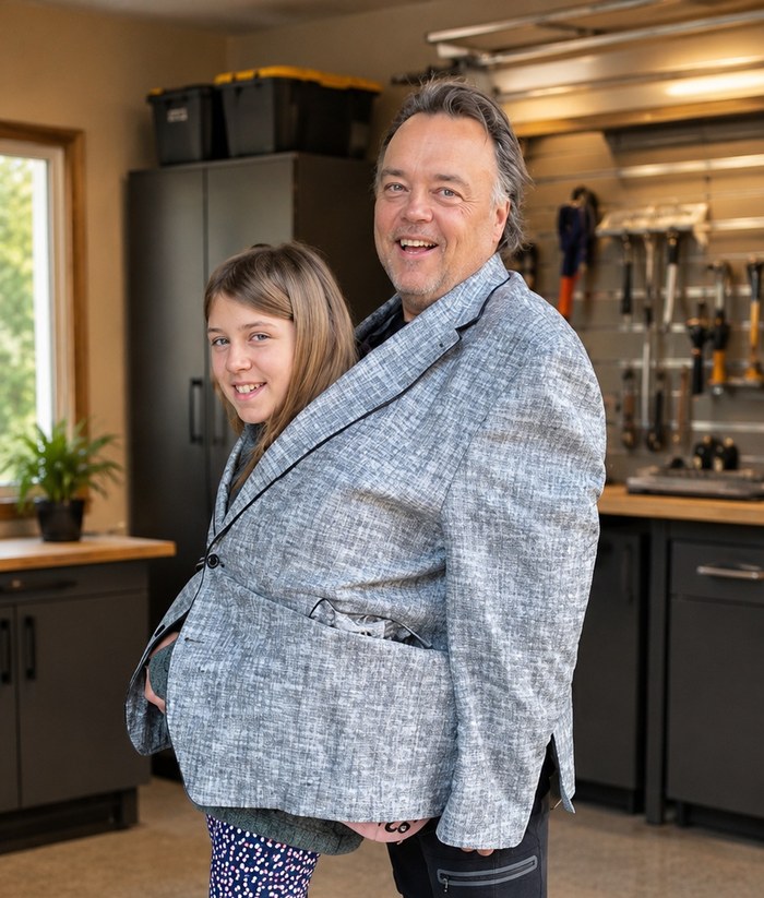 Curtis smiling with his daughter at home