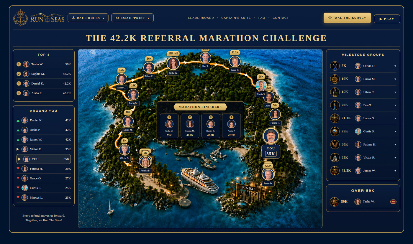 The 42.2K Referral Marathon Challenge avatar race map — preview